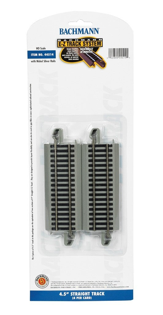 Bachmann 44514 HO Scale EZ-Track 4.5" Straight Track - 4pcs