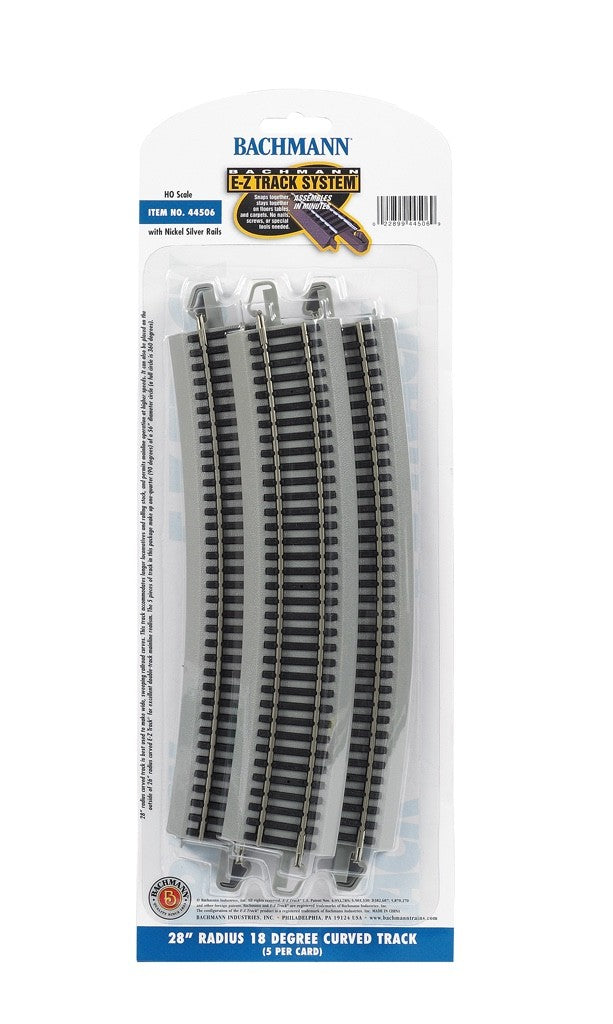 Bachmann 44056 HO Scale EZ-Track 28" Radius 18 Degree Curved Track - 5pcs