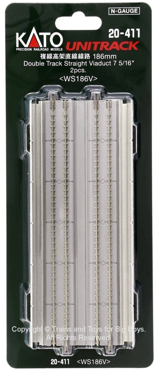 KATO 20 - 411 N Scale Unitrack 186mm (7 - 5/16") Double - Track Straight Viaduct - 2 - Pack - Oakville Model Trains Depot