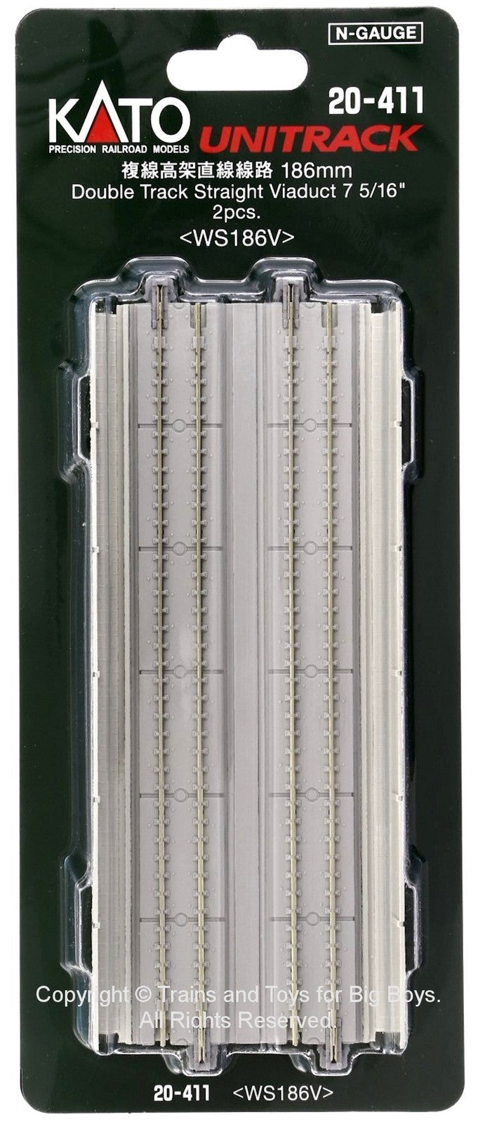 Kato 20-411 N Scale Unitrack 186mm (7-5/16") Double Track Straight Viaduct - 2pc