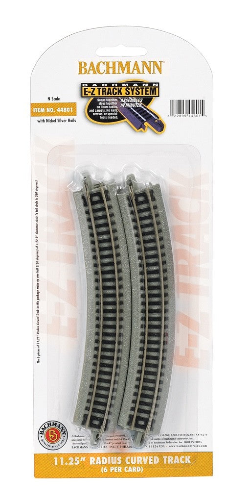 Bachmann 44801 N Scale EZ-Track 11.25" Radius Curve Track - 6pcs
