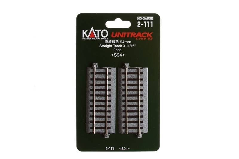 Kato 2-111 HO Scale 94mm 3-11/16" Straight Track - 2pcs