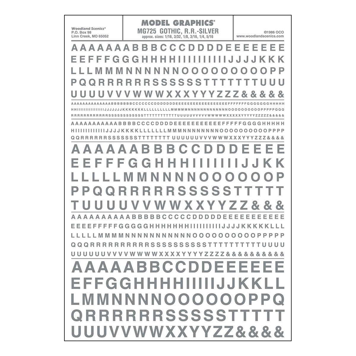 Woodland Scenics MG725 Gothic R.R. Silver Decals - Oakville Model Trains Depot