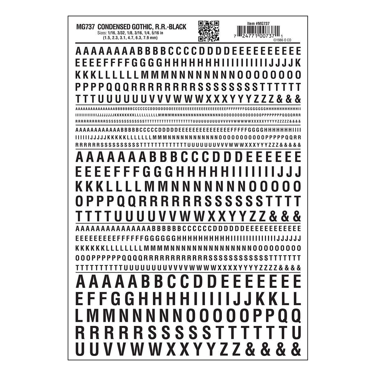 Woodland Scenics MG737 Condensed Gothic R.R. Black Decals - Oakville Model Trains Depot