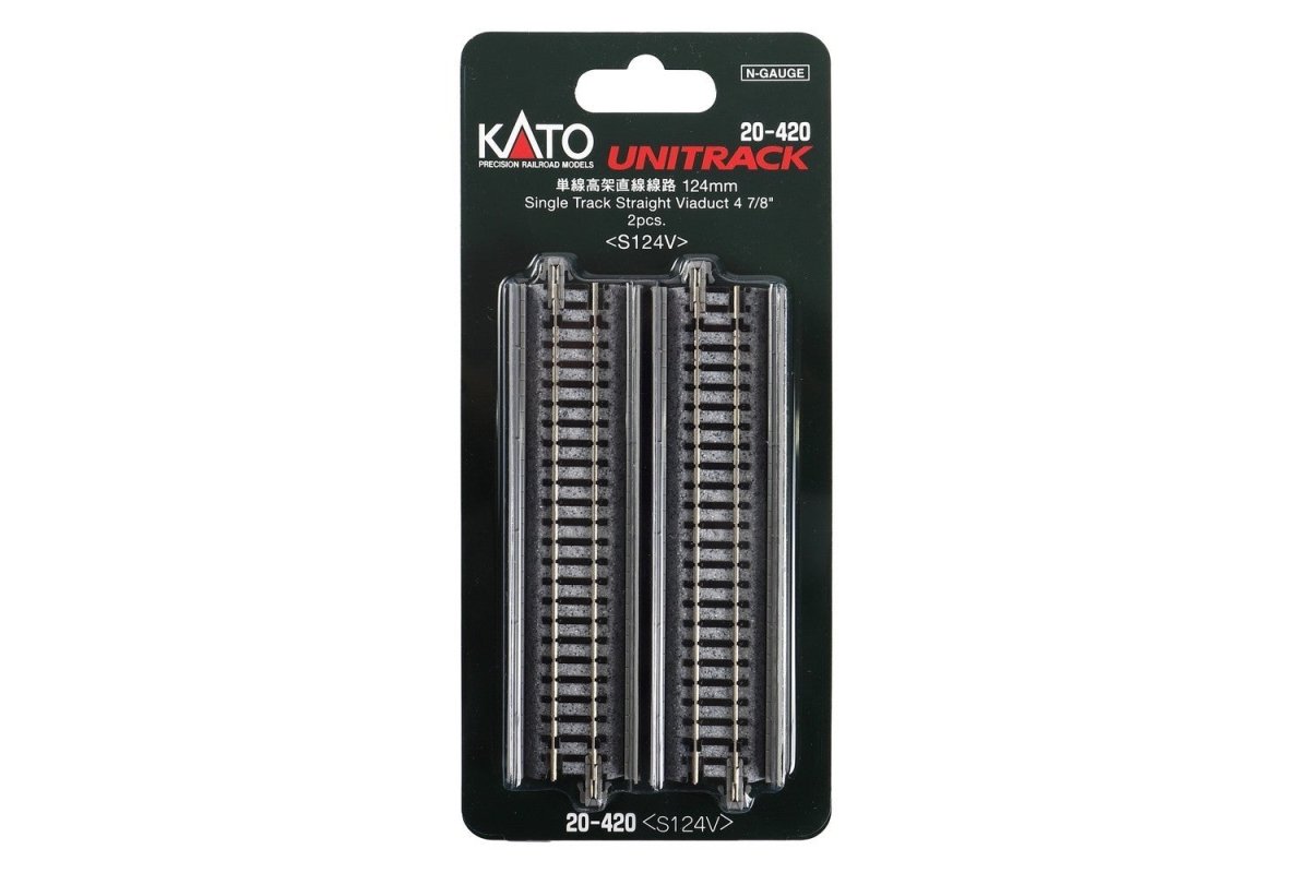 KATO 20 - 420 N Scale Unitrack 124mm (4 - 7/8") Single - Track Straight Viaduct - 2 - Pack - Oakville Model Trains Depot