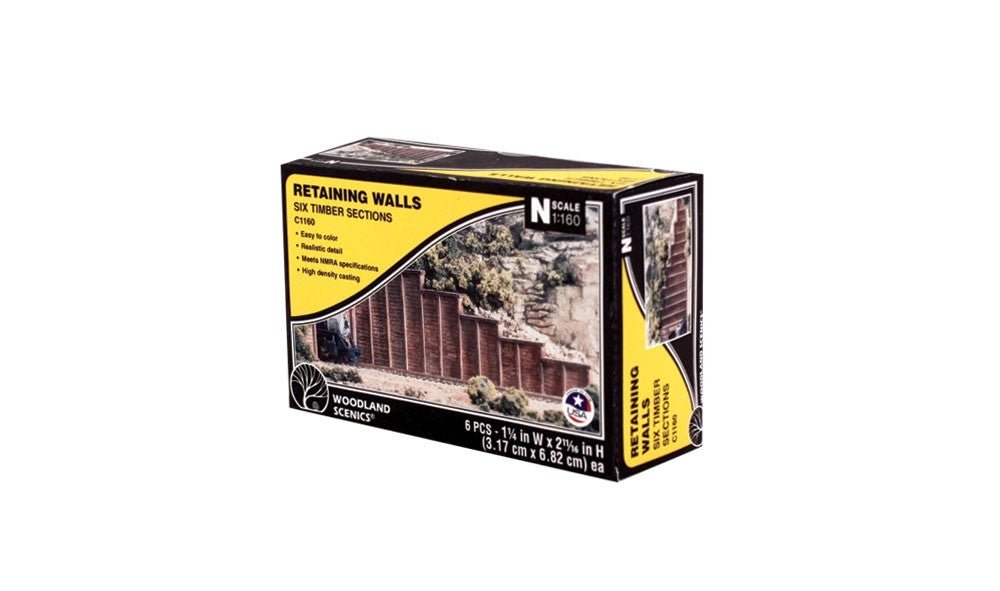 Woodland Scenics 1160 N Scale Timber Retaining Walls 6pcs - Oakville Model Trains Depot