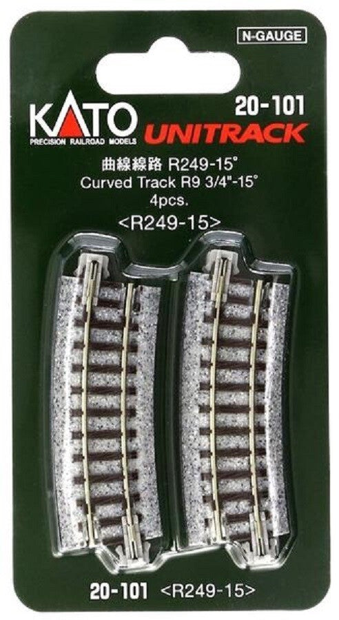Kato 20-101 N Scale Unitrack Curve 9-3/4" 249mm Radius 15-Degree Track - 4pcs