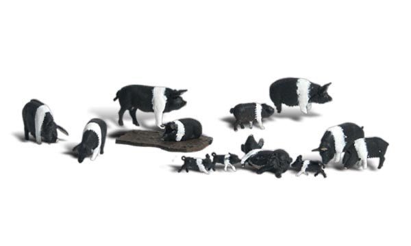 Woodland Scenics A1864 HO Scale Hampshire Pigs - Oakville Model Trains Depot