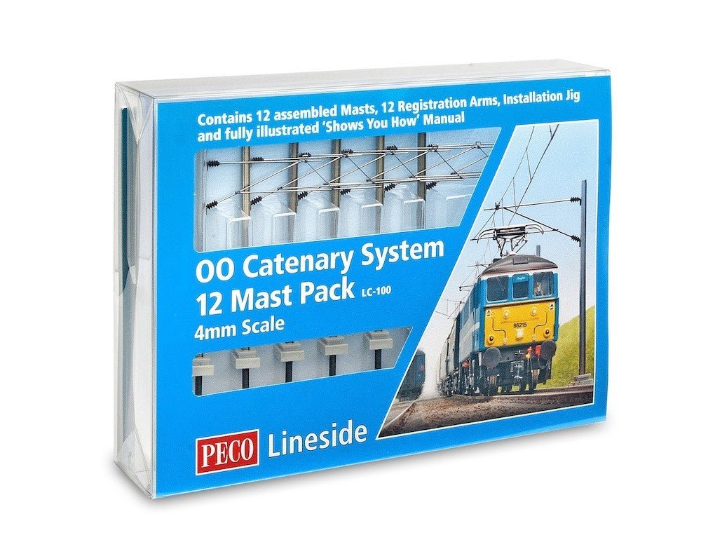 Peco LC - 100 OO/HO Catenary System 12 Mast Pack - Oakville Model Trains Depot