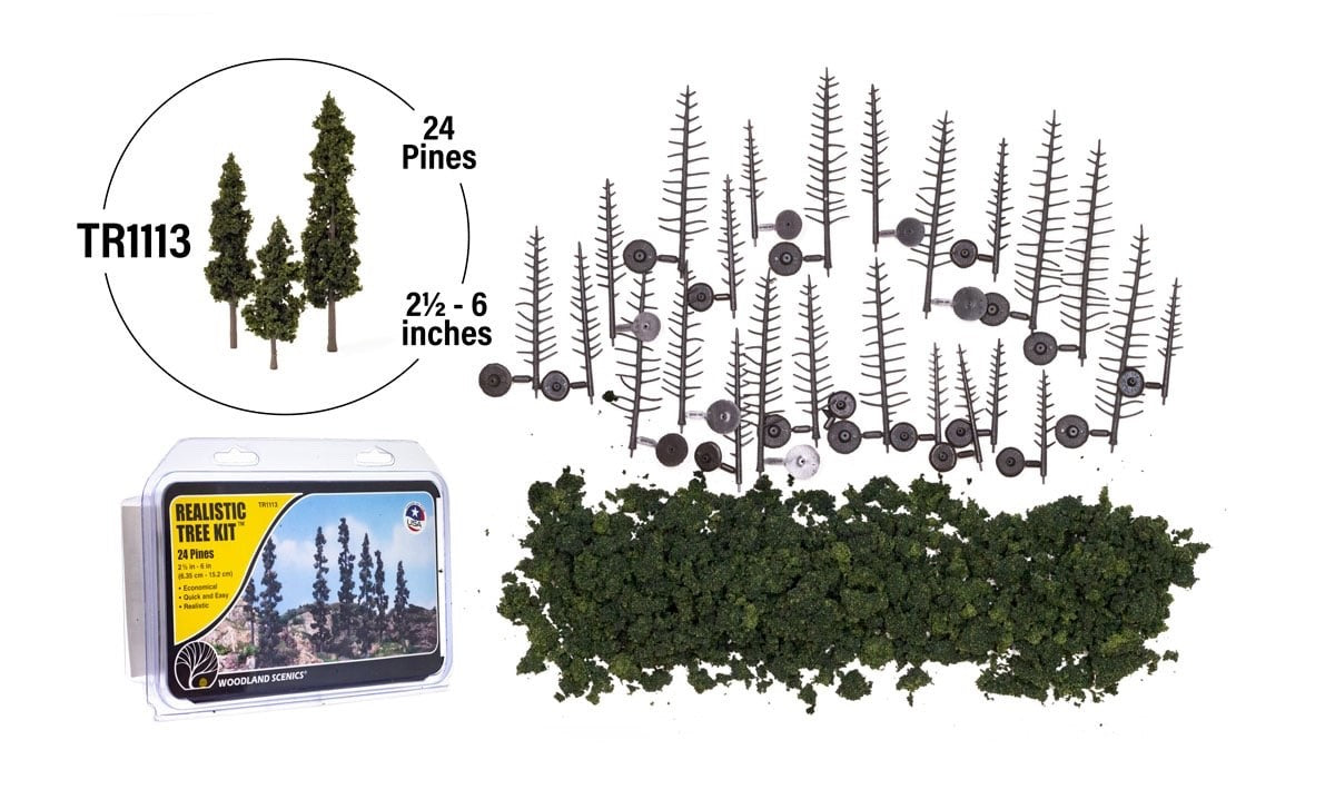 Woodland Scenics 1113 Forest Green Pine Conifer 2.5"-6" Real Tree Kits 24pcs