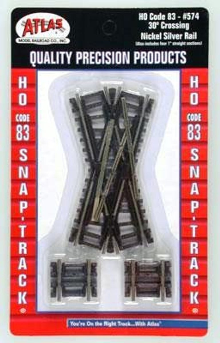 Atlas 574 HO Scale Code 83 Snap Track 30 Degree Crossing - Oakville Model Trains Depot