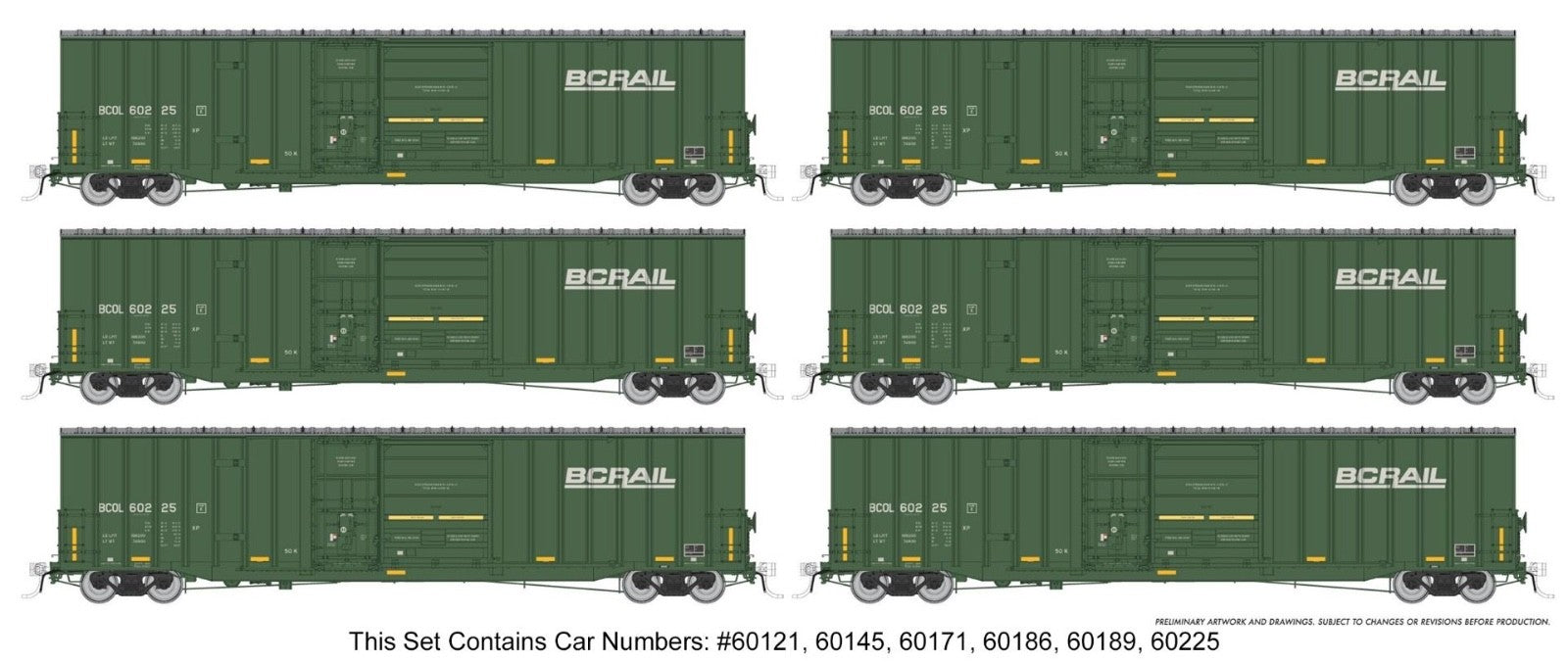 Rapido 191004 HO Trenton Works 6637cuft boxcar BC Rail faded 6-Pack #2 - New