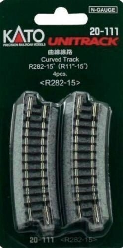 KATO 20 - 111 N Scale Unitrack R282mm (R11") 15° Curved Track - 4 - Pack - Oakville Model Trains Depot