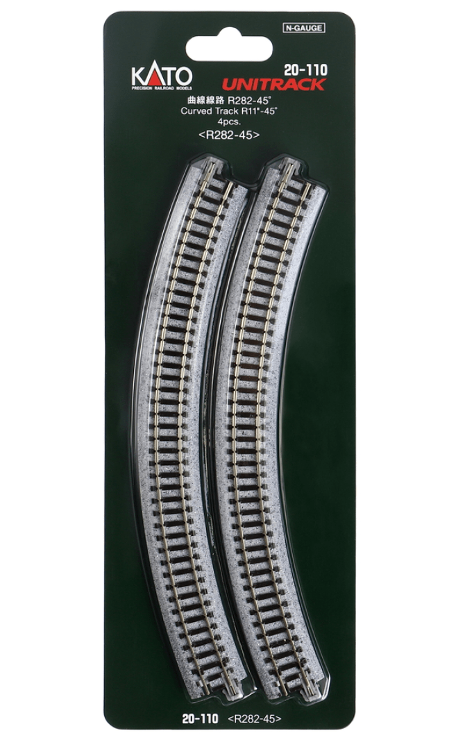KATO 20 - 110 N Scale Unitrack R282mm (R11") 45° Curved Track - 4 - Pack - Oakville Model Trains Depot