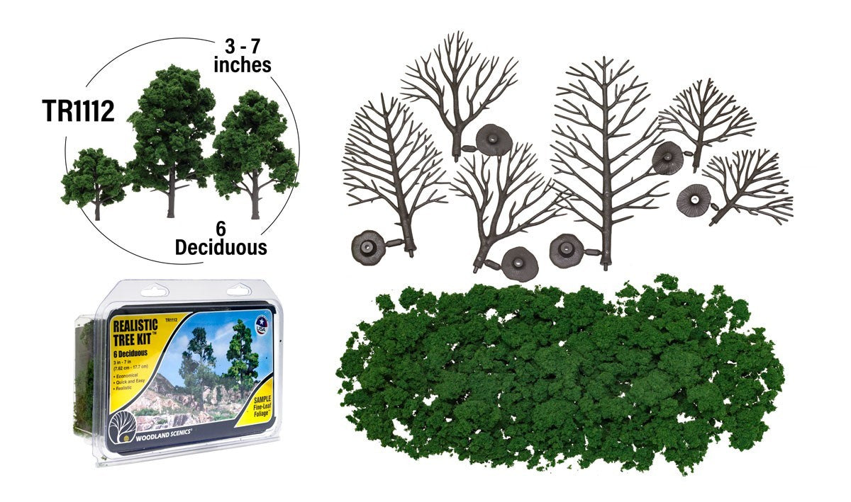 Woodland Scenics 1112 Medium Green 3" - 7" Real Tree Kits 6pcs - New