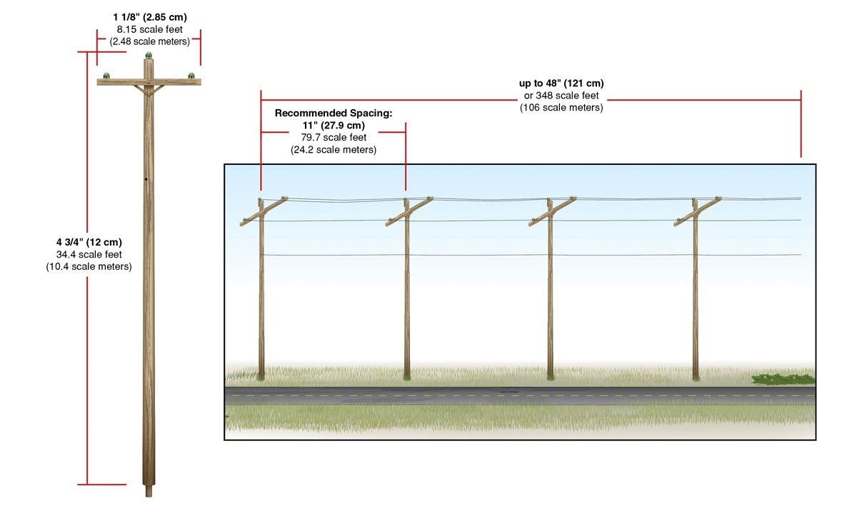 Woodland Scenics US2265 HO Scale Pre - Wired Poles - Single Crossbar - Oakville Model Trains Depot