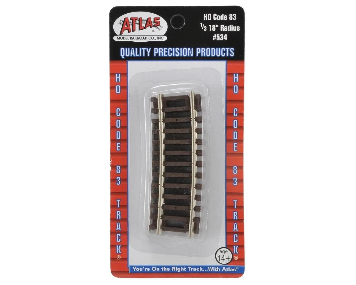 Atlas 534 HO Scale Code 83 18" Radius Curved Track 1/3 Section - 4pcs