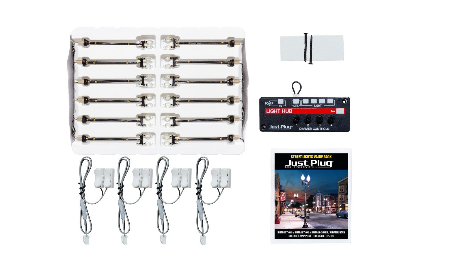 Woodland Scenics JP5901 HO Double Lamp Post Value Pack Just Plug - New