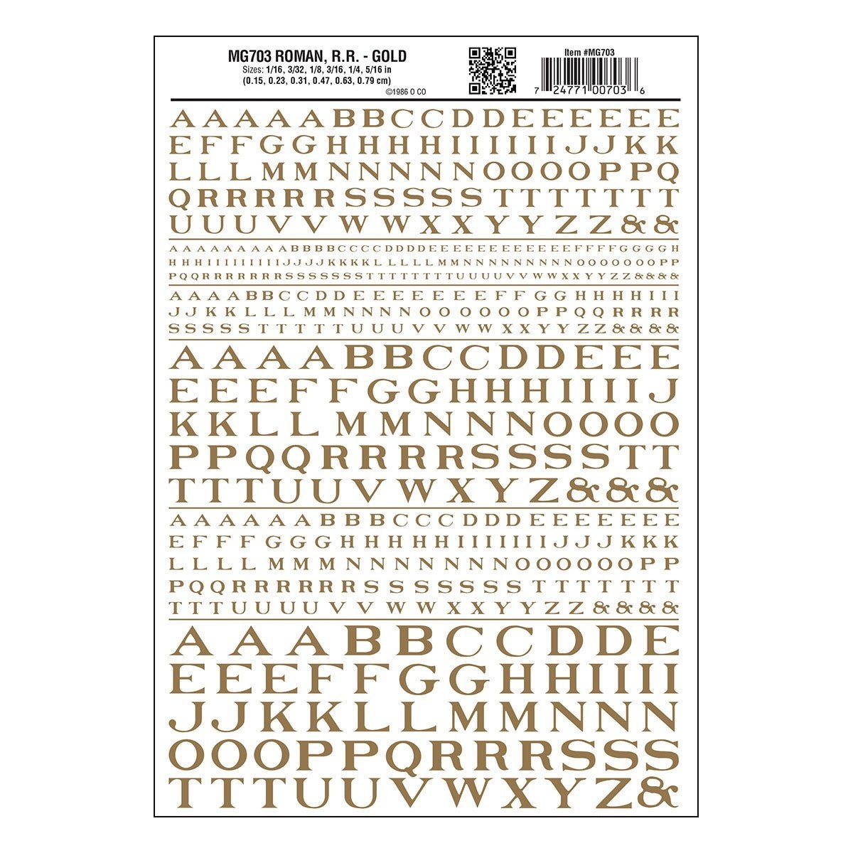 Woodland Scenics MG703 Roman R.R. Gold Decal - Oakville Model Trains Depot