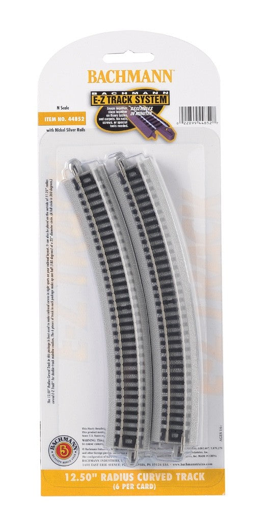 Bachmann 44852 N Scale EZ-Track 12.5" Radius Curve Track - 6pcs