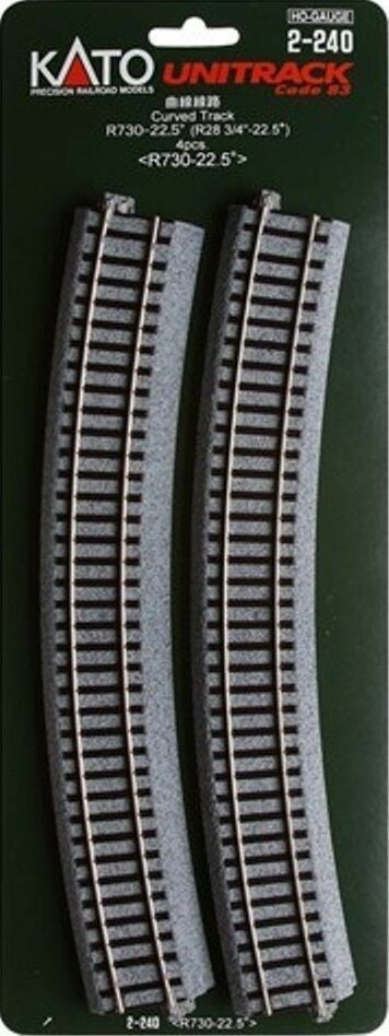 Kato 2-240 HO Scale Unitrack 730mm 28-3/4" (22.5) Radius Curved Track - 4pcs