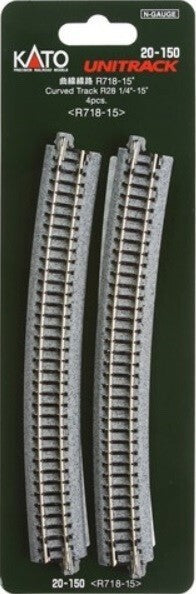 Kato 20-150 N Scale Unitrack 28-1/4" 718mm Radius 15-Degree Curve - 4pcs