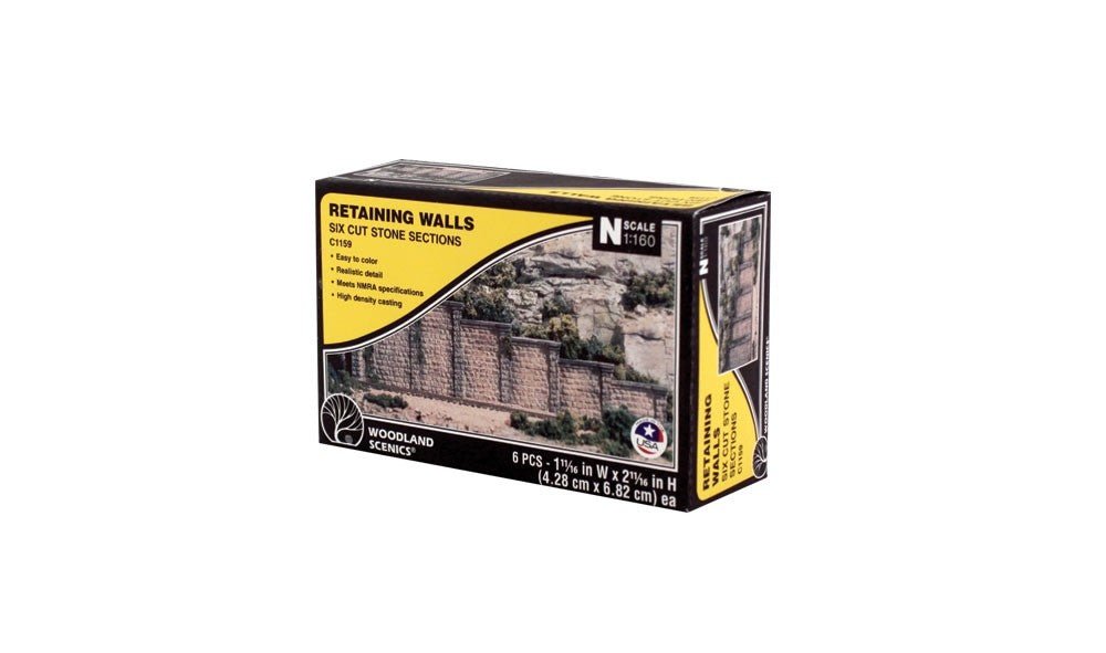 Woodland Scenics 1159 N Scale Cut Stone Retaining Wall 6pcs - Oakville Model Trains Depot