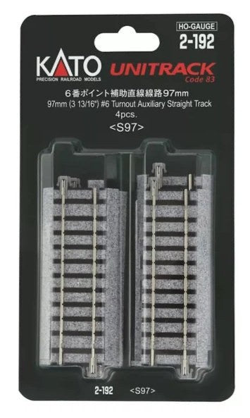 Kato 2-192 HO Scale Unitrack #6 Turnout Auxiliary Straight Track 3-13/16" - 4pcs