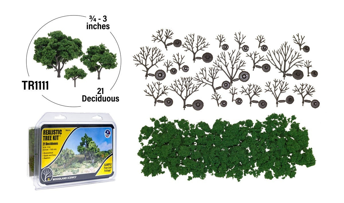 Woodland Scenics 1111 Medium Green 3/4" - 3" Real Tree Kits 21pcs - New