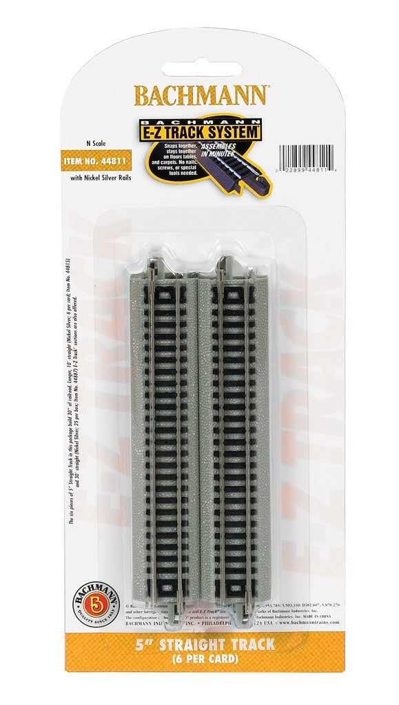 Bachmann 44811 N Scale EZ-Track 5" Straight Track - 6pcs