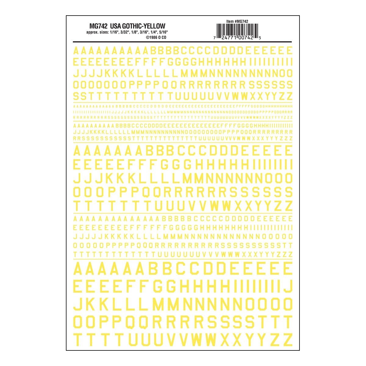 Woodland Scenics MG742 45° USA Gothic Yellow Decals - Oakville Model Trains Depot
