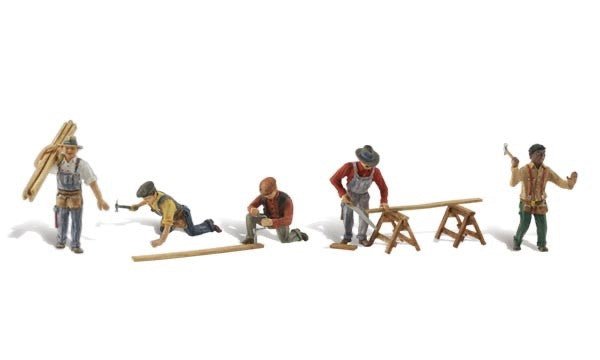 Woodland Scenics A1947 HO Scale Carpenter Crew — 5 Figures - Oakville Model Trains Depot