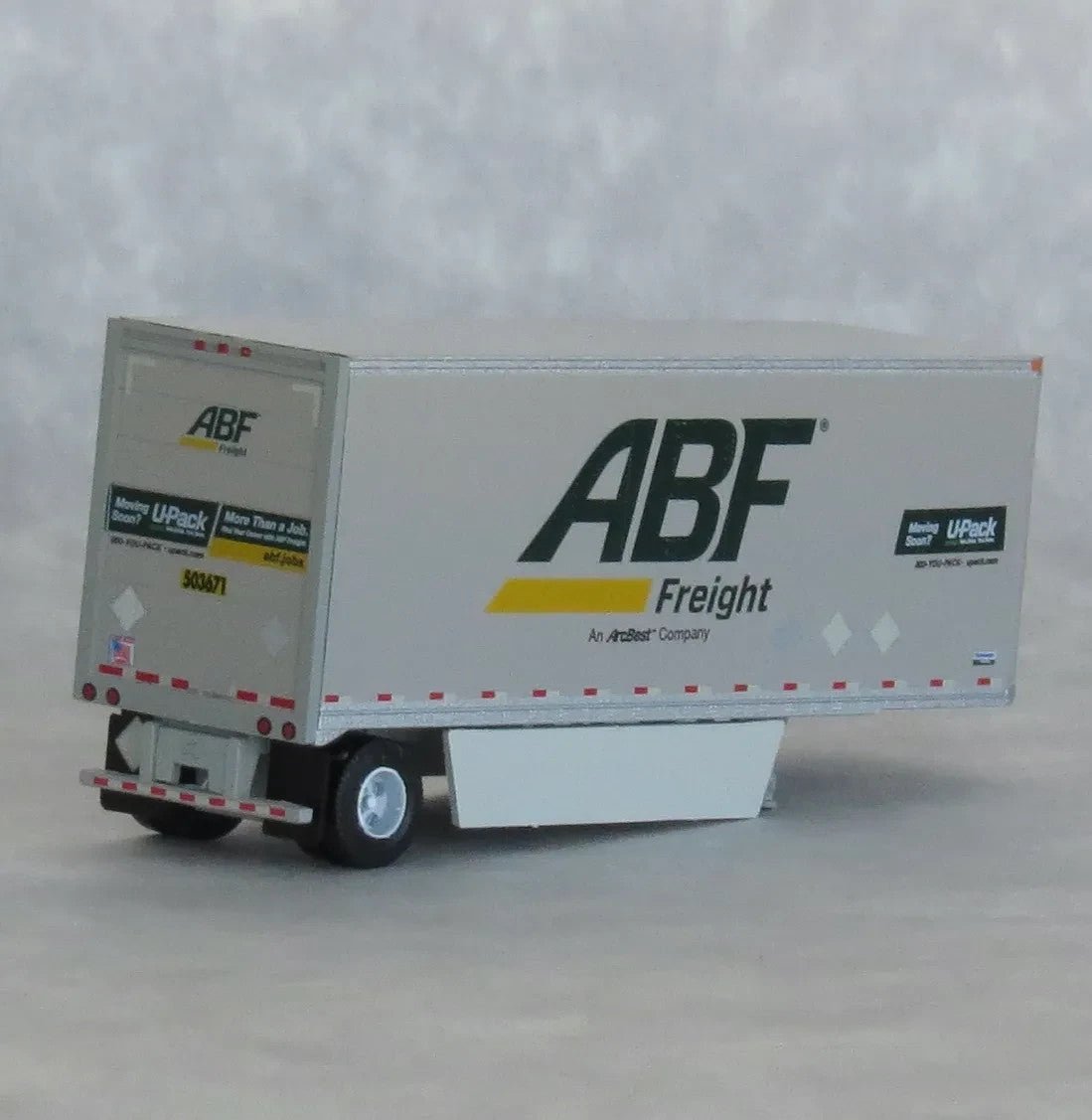 TrainWorx 42893 - 08 N Scale ABF Freight System 28' Pup Van Trailer + Converter Dolly (LTL Doubles) - Oakville Model Trains Depot