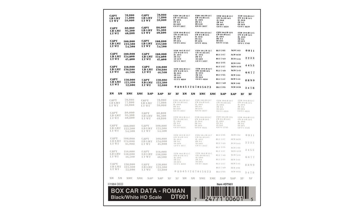 Woodland Scenics DT601 HO Scale Box Car Data Roman Black/White - Oakville Model Trains Depot