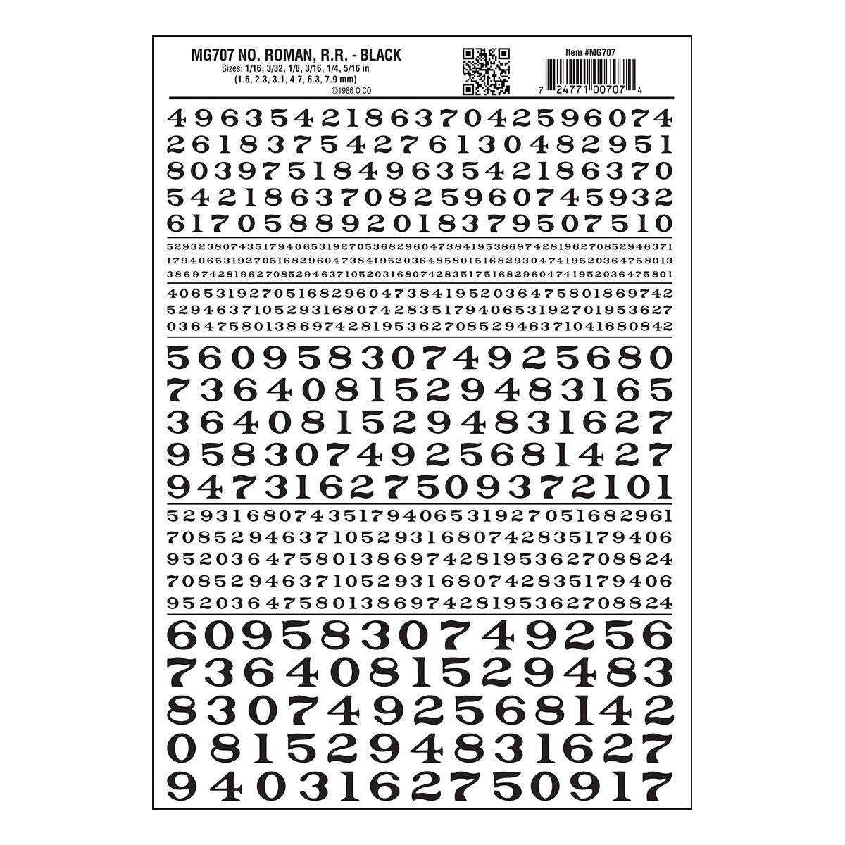 Woodland Scenics MG707 Numbers Roman R.R. Black Decal
