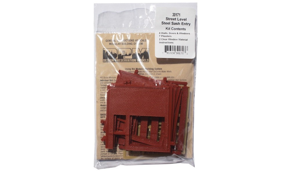 Woodland Scenics DPM 30171 HO Scale Street Level Steel Sash Entry Kit