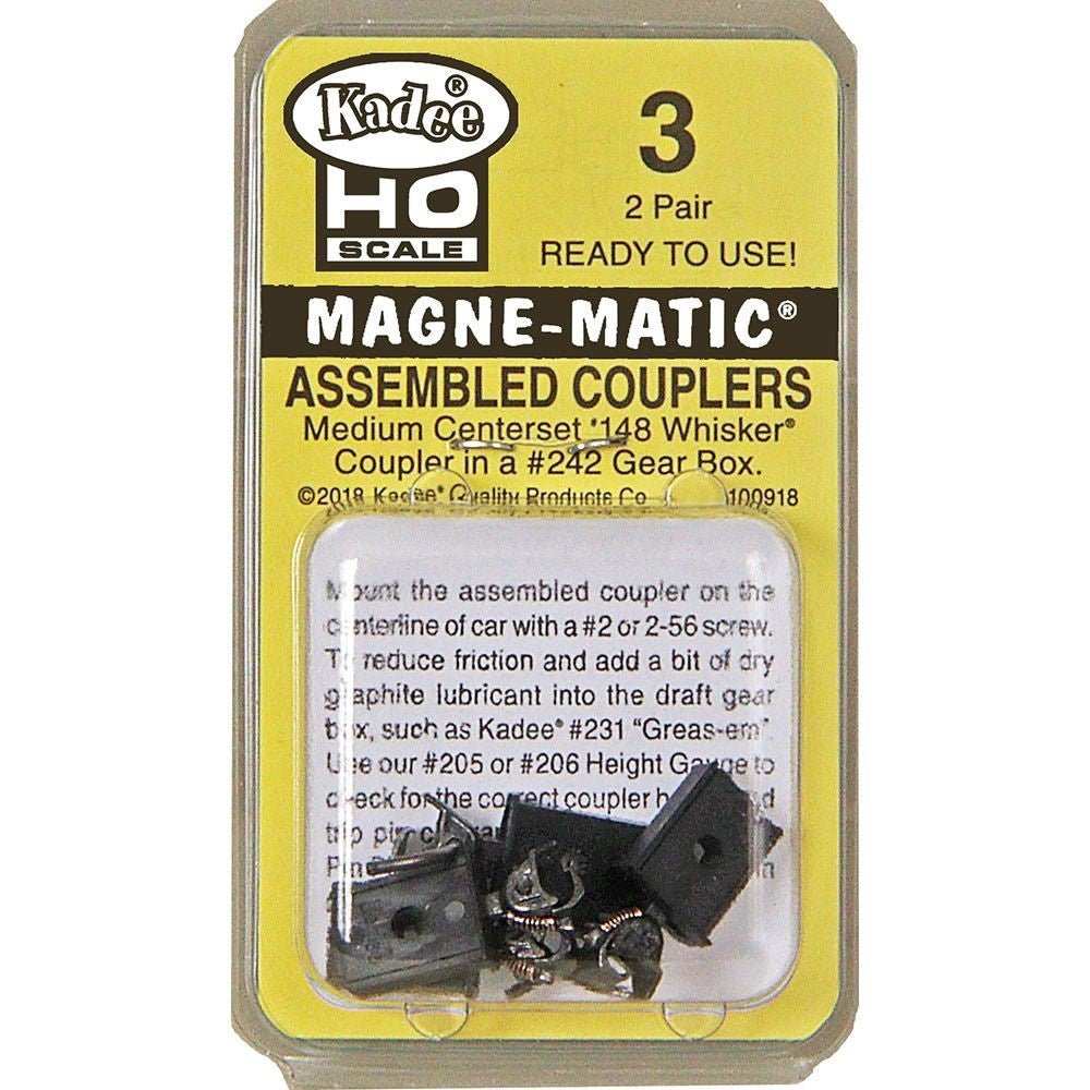 Kadee 3 HO Scale Assembled 148 Whisker® Metal Couplers - Medium (9/32") Centerset - Oakville Model Trains Depot
