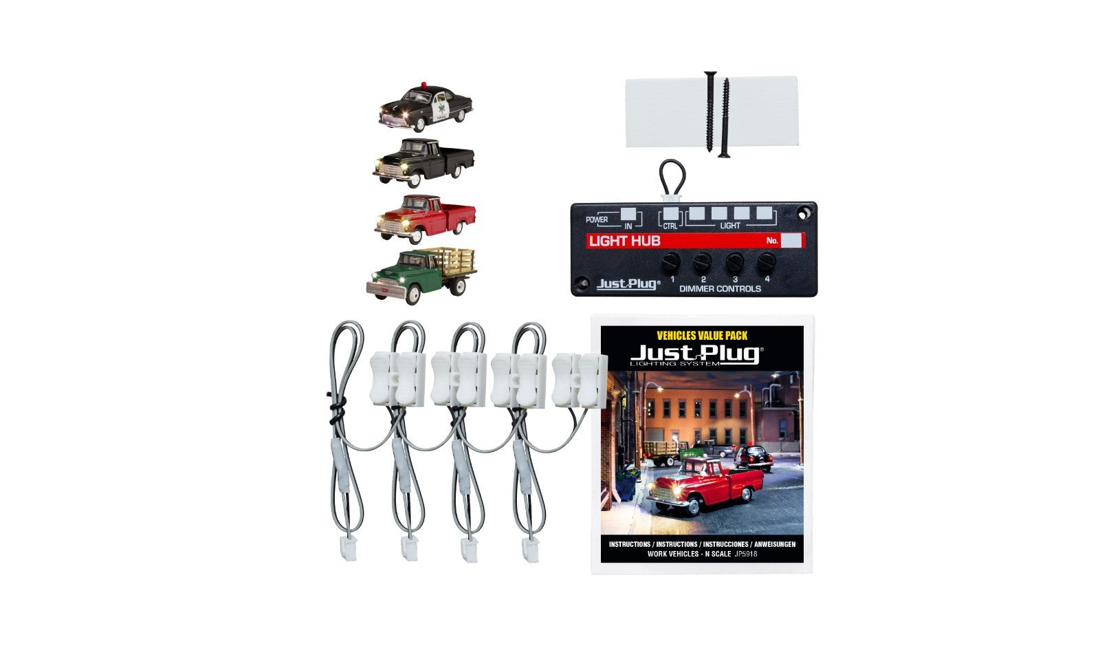 Woodland Scenics JP5918 N Scale Work Vehicle Value Pack Just Plug - New