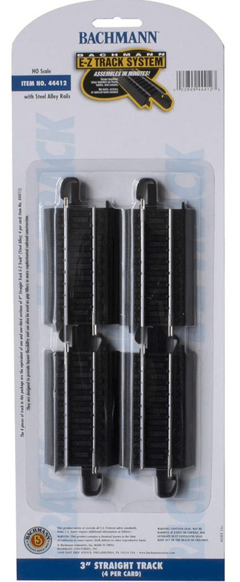 Bachmann 44412 HO Scale EZ - Track 3" Straight Track - 4pcs - Oakville Model Trains Depot
