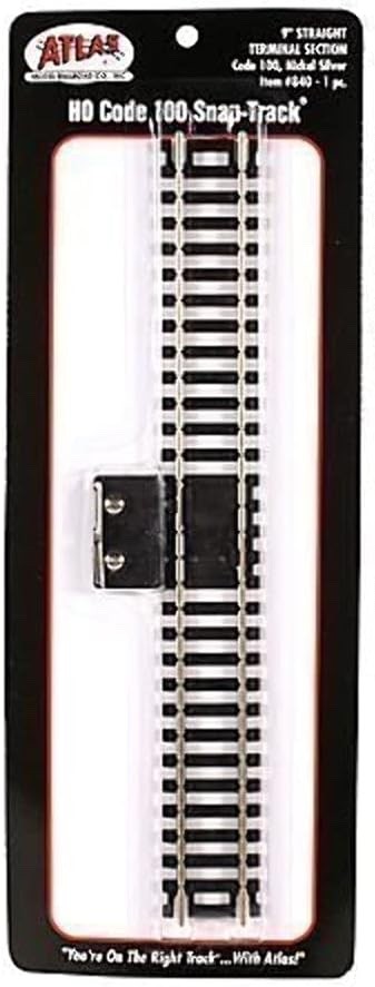 Atlas 840 HO Scale Code 100 Nickel Silver 9" Straight Terminal Track