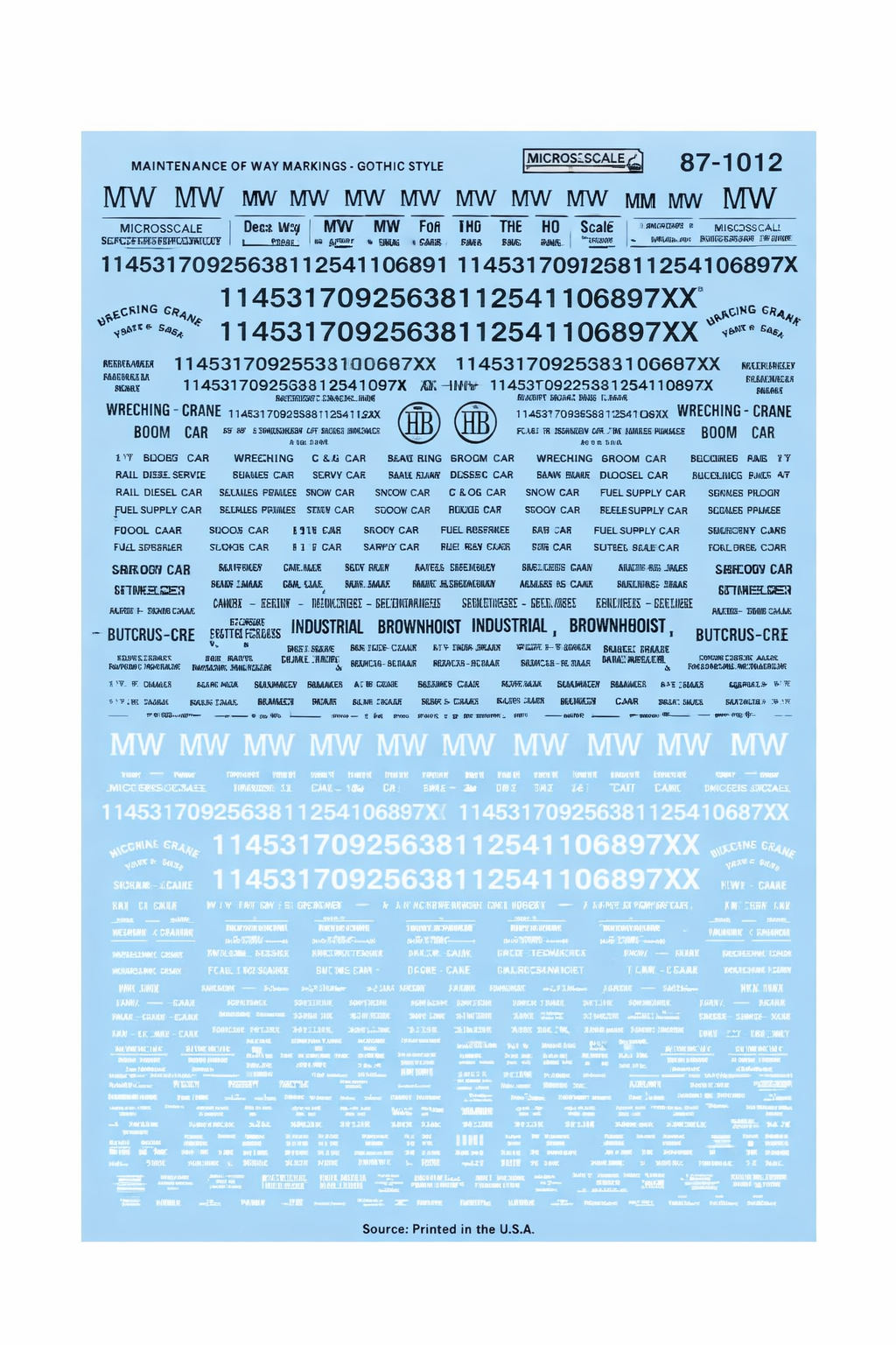 Microscale Decals 60-1012 N Scale Maintenance of Way Generic M-O-W-Markings