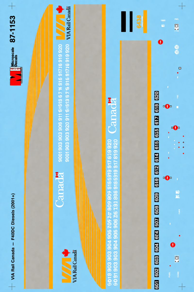 Microscale 60 - 1153 N Scale Via Rail Canada P42 Diesels (2001+) Waterslide Decals - Oakville Model Trains Depot