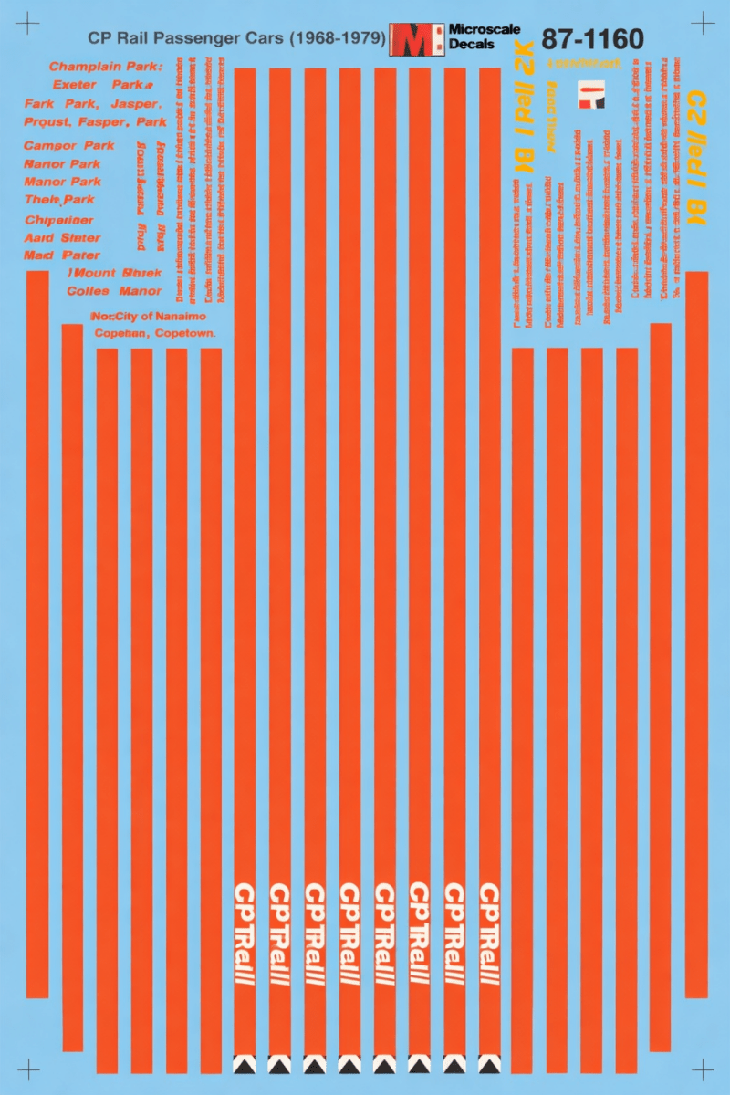 Microscale 60 - 1160 N Scale CP Rail Passenger Cars (1969 - 1978) Waterslide Decals - Oakville Model Trains Depot