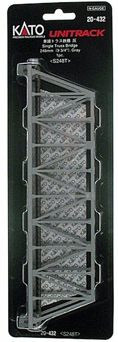 KATO 20 - 432 N Scale Unitrack 248mm (9 - 3/4") Single - Track Truss Bridge - Gray - Oakville Model Trains Depot