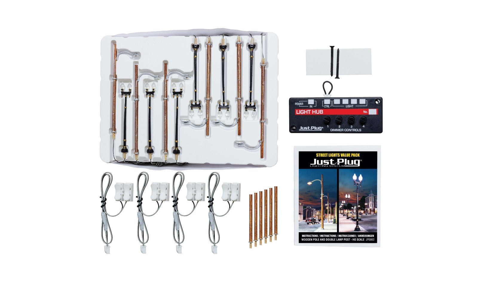 Woodland Scenics JP5902 HO Scale Double Lamp & Wooden Pole Value Pack - New