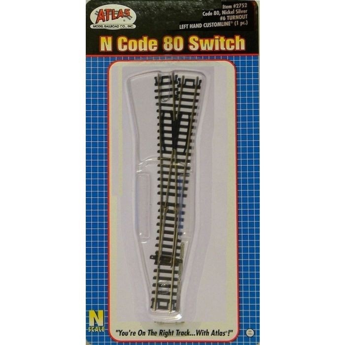 Atlas 2752 N Scale Code 80 #6 LH Left Hand Custom Line Standard Turnout