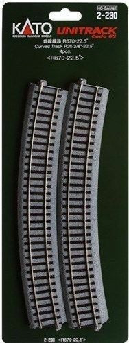 Kato 2-230 HO Scale Unitrack 670mm 26 3/8" (22.5) Radius Curved Track - 4pcs