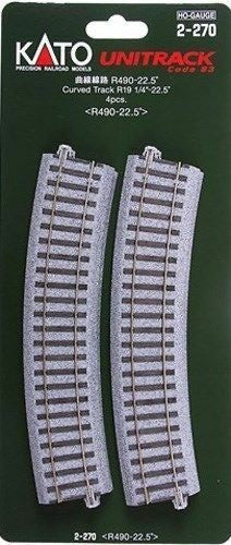 Kato 2-270 HO Scale Unitrack 490mm 19-1/4" (22.5) Radius Curved Track - 4pcs