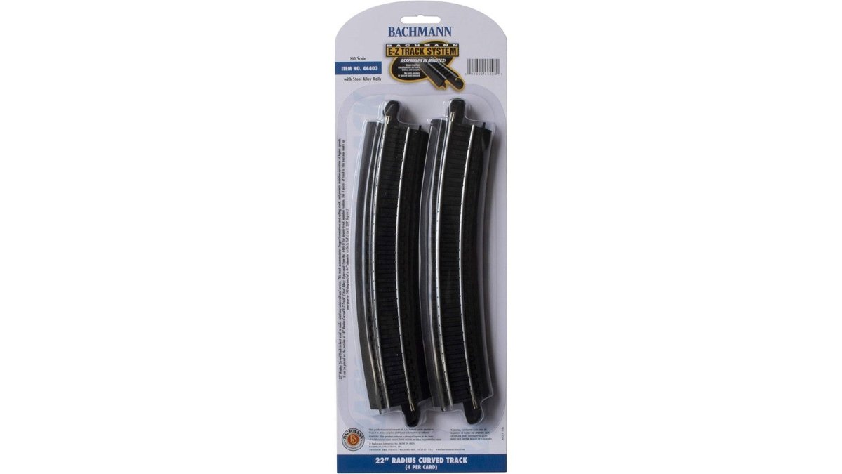 Bachmann 44403 HO Scale 22" Radius Curved E-Z Steel Track on Black Roadbed - New