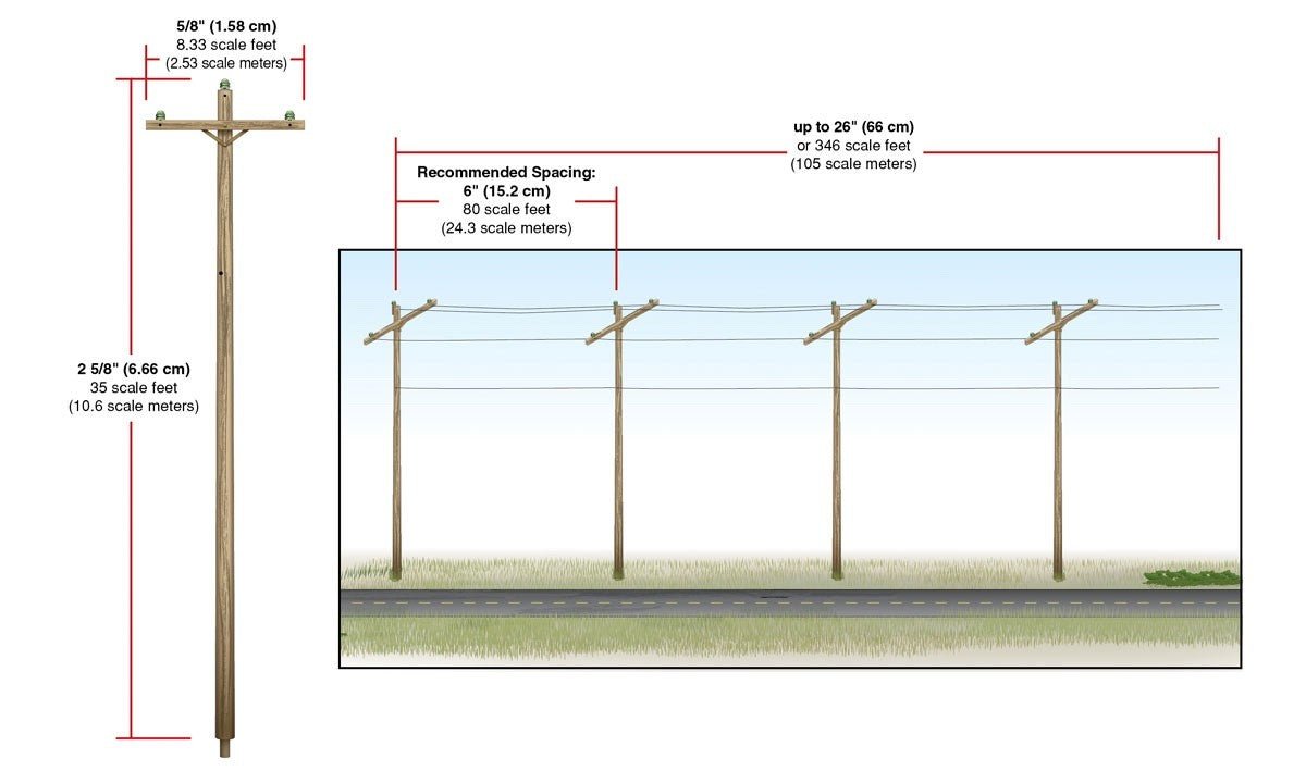Woodland Scenics US2250 N Scale Pre - Wired Poles - Single Crossbar - Oakville Model Trains Depot